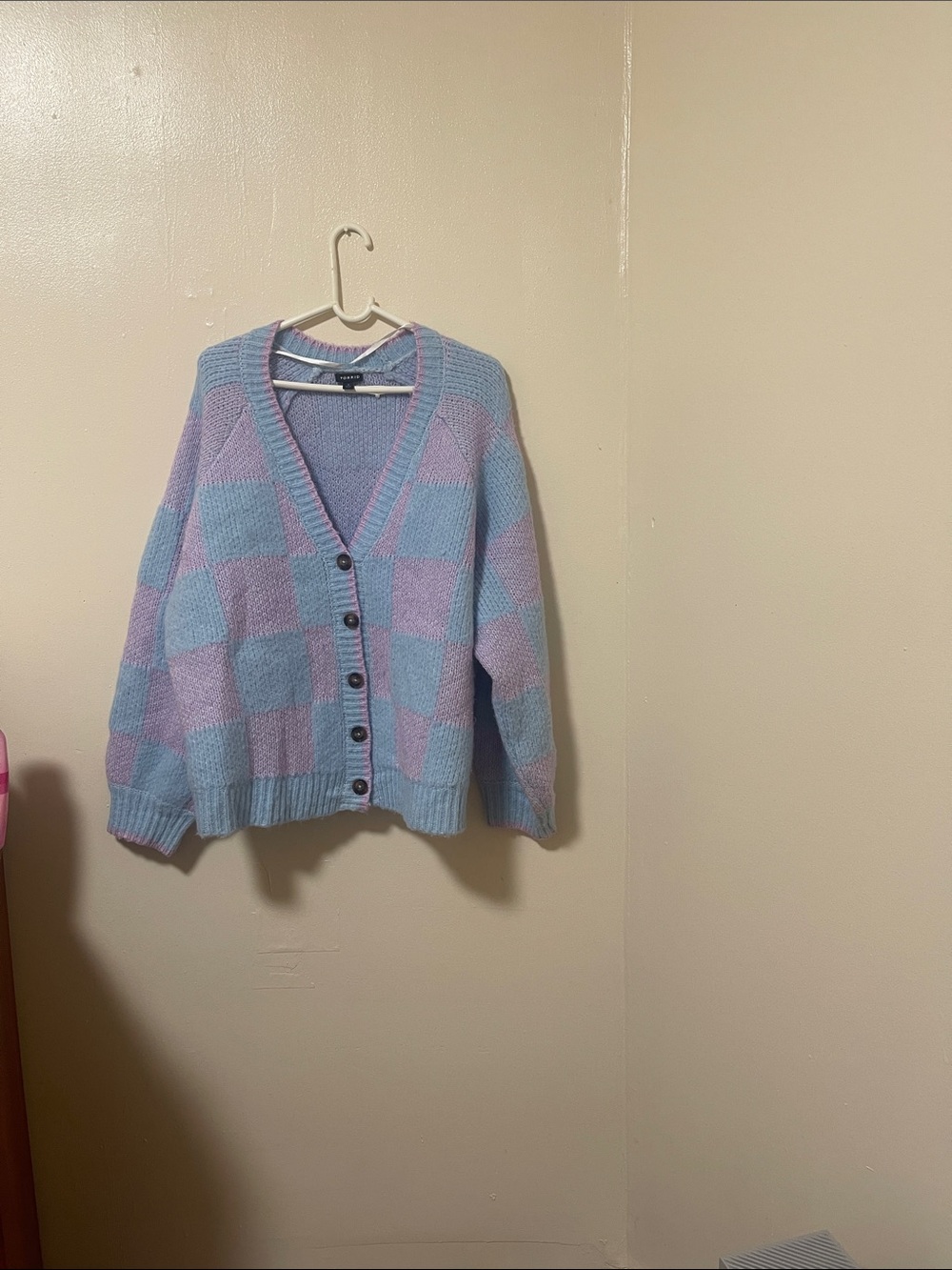 torrid Blue & Lavender Check V-Neck Button Cardigan